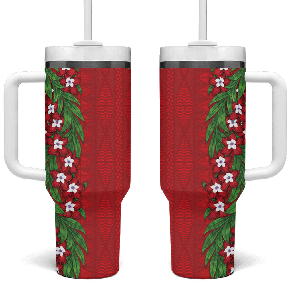 Tonga Language Week Tumbler With Handle Heilala Floral Red LT05 One Size: 40 oz Red - Polynesian Pride