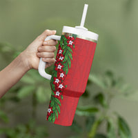 Tonga Language Week Tumbler With Handle Heilala Floral Red LT05 - Polynesian Pride