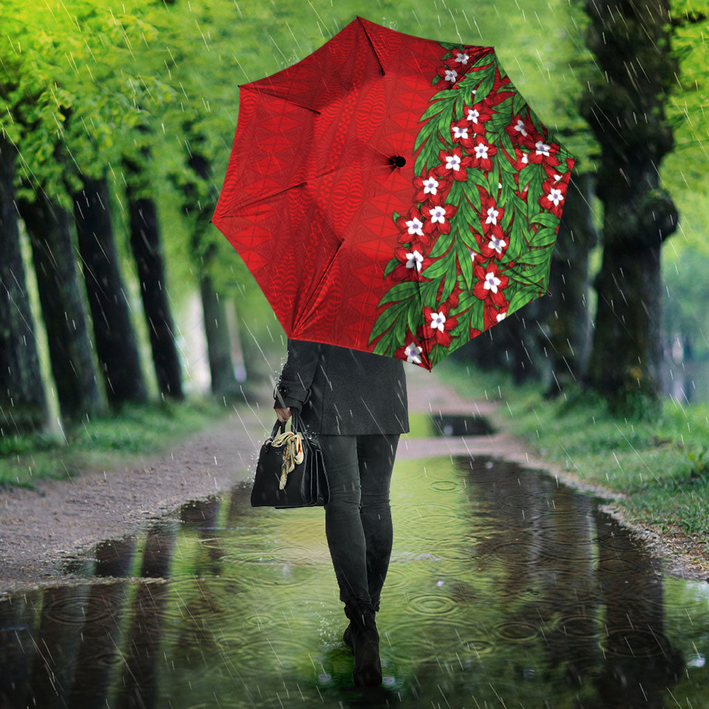 Tonga Language Week Umbrella Heilala Floral Red LT05 - Polynesian Pride