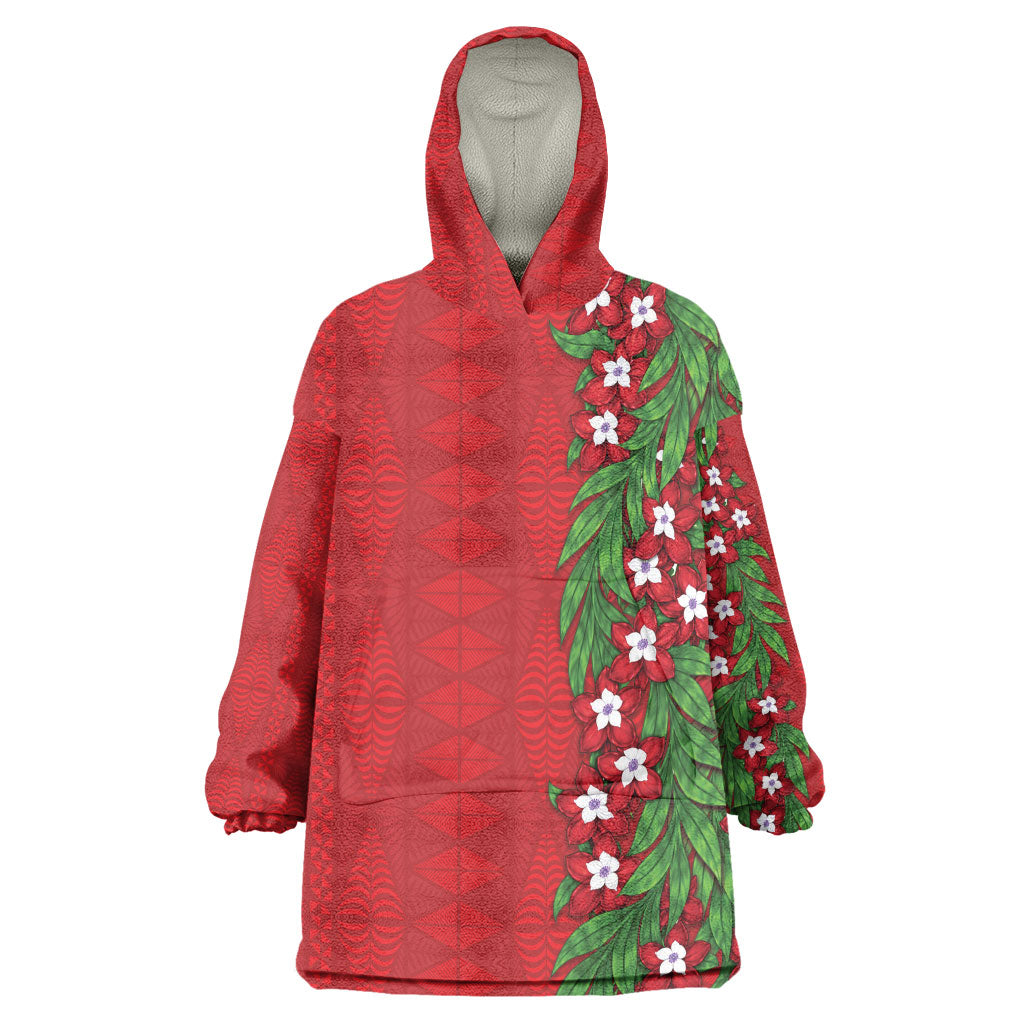 Tonga Language Week Wearable Blanket Hoodie Heilala Floral Red LT05 One Size Red - Polynesian Pride
