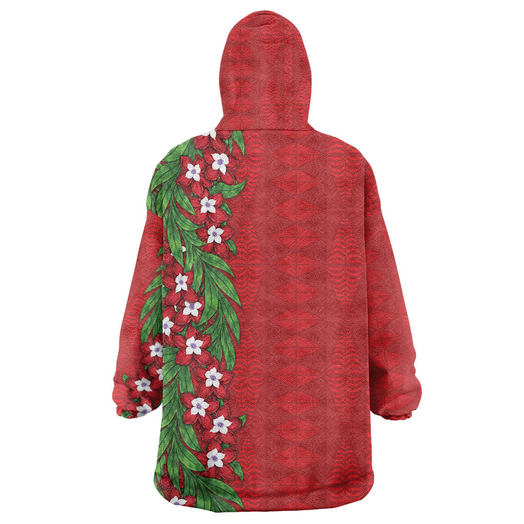 Tonga Language Week Wearable Blanket Hoodie Heilala Floral Red LT05 - Polynesian Pride