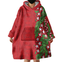 Tonga Language Week Wearable Blanket Hoodie Heilala Floral Red LT05 - Polynesian Pride