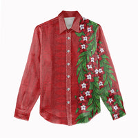 Tonga Language Week Women Casual Shirt Heilala Floral Red LT05 - Polynesian Pride