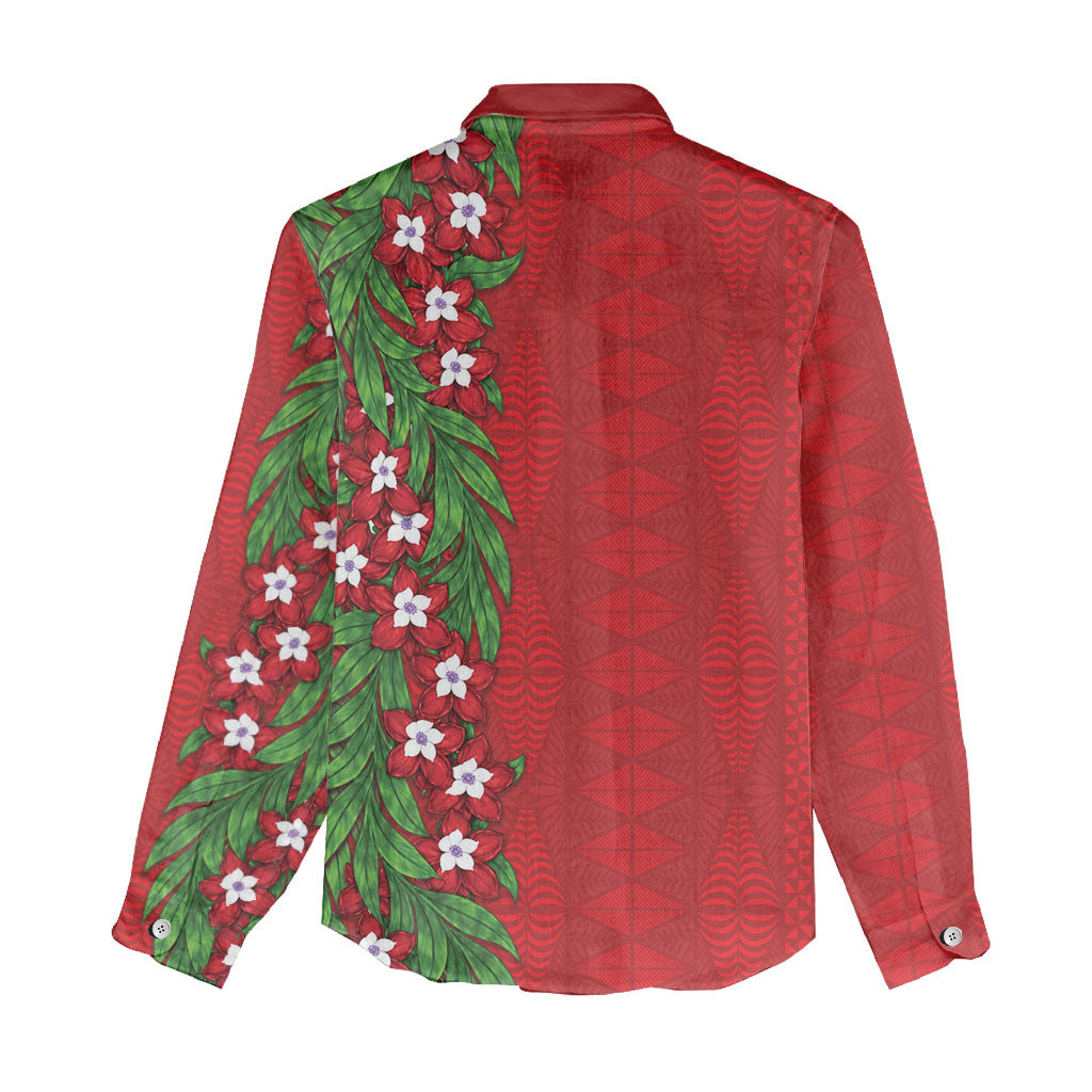 Tonga Language Week Women Casual Shirt Heilala Floral Red LT05 - Polynesian Pride
