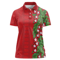 Tonga Language Week Women Polo Shirt Heilala Floral Red LT05 Female Red - Polynesian Pride