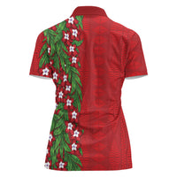 Tonga Language Week Women Polo Shirt Heilala Floral Red LT05 - Polynesian Pride