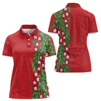Tonga Language Week Women Polo Shirt Heilala Floral Red LT05 - Polynesian Pride