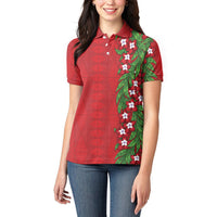 Tonga Language Week Women Polo Shirt Heilala Floral Red LT05 - Polynesian Pride