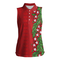 Tonga Language Week Women Sleeveless Polo Shirt Heilala Floral Red LT05 Female Red - Polynesian Pride