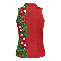 Tonga Language Week Women Sleeveless Polo Shirt Heilala Floral Red LT05 - Polynesian Pride