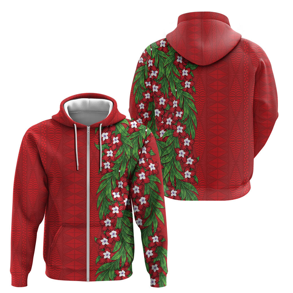 Tonga Language Week Zip Hoodie Heilala Floral Red LT05 - Polynesian Pride