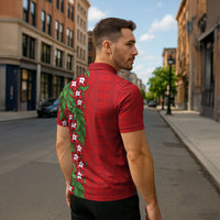 Tonga Language Week Zipper Polo Shirt Heilala Floral Red LT05 - Polynesian Pride