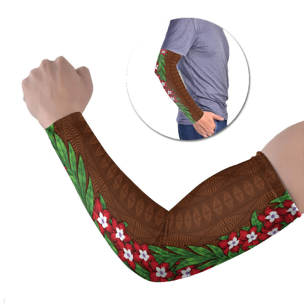 Tonga Language Week Arm Sleeves Heilala Floral Brown LT05 Set of 2 Brown - Polynesian Pride