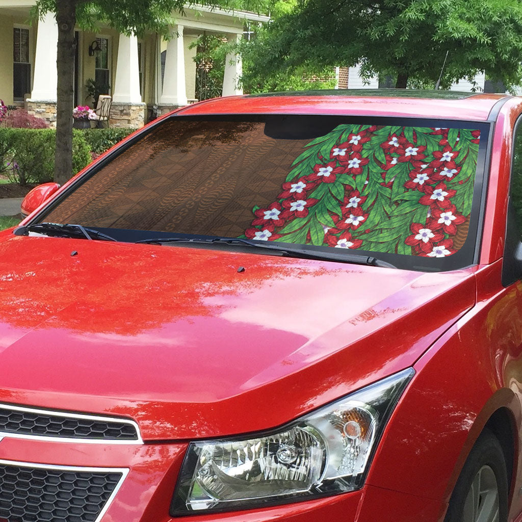 Tonga Language Week Auto Sun Shade Heilala Floral Brown LT05 - Polynesian Pride