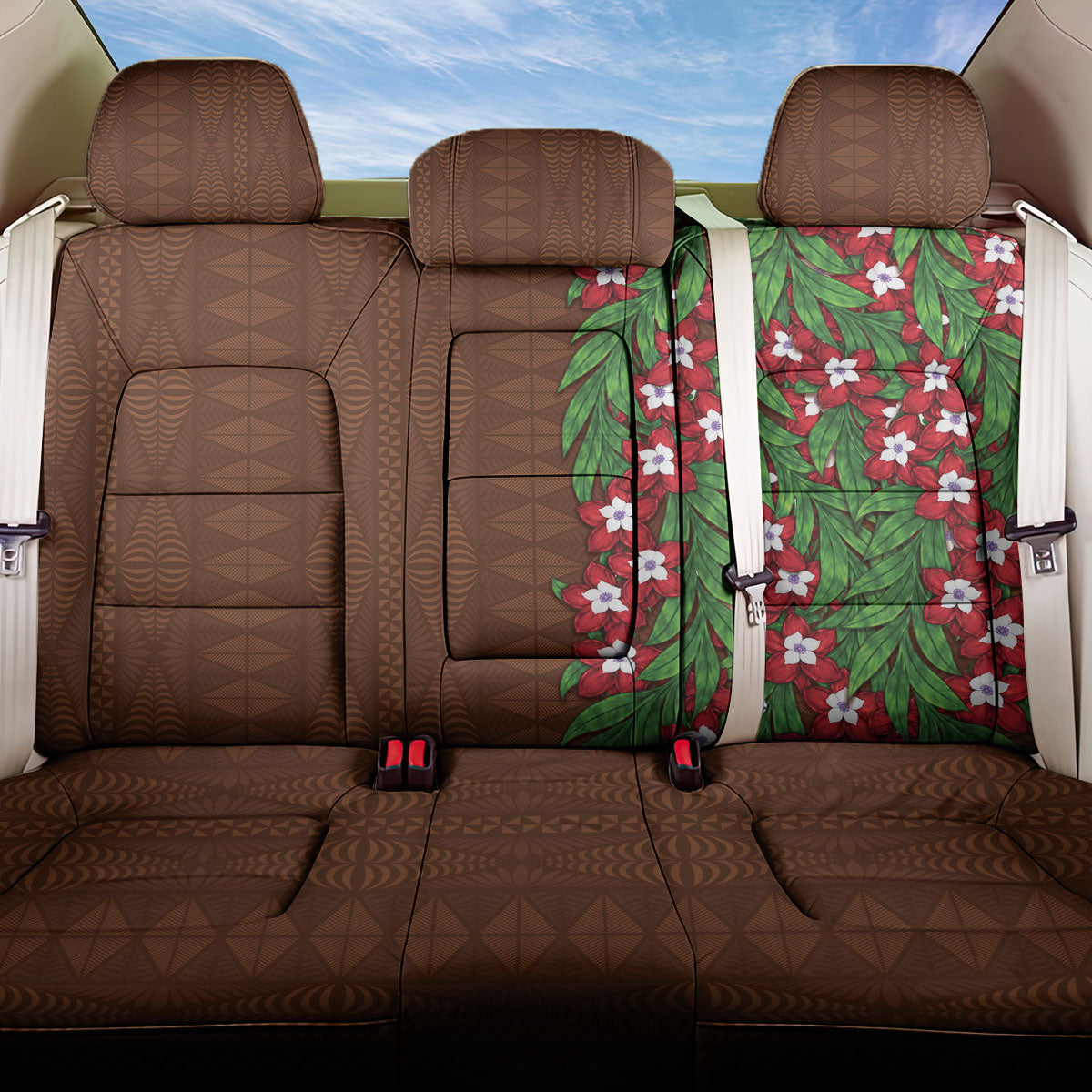 Tonga Language Week Back Car Seat Cover Heilala Floral Brown LT05 One Size Brown - Polynesian Pride