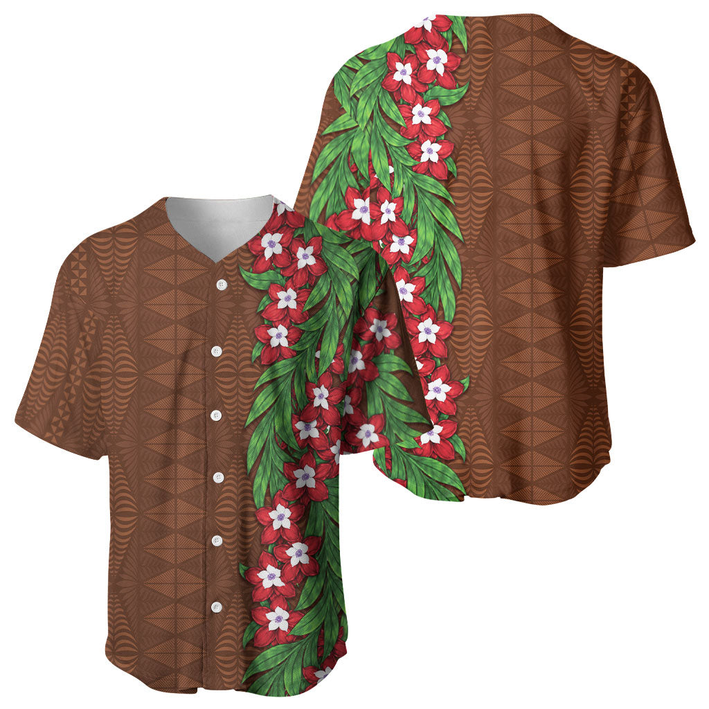 Tonga Language Week Baseball Jersey Heilala Floral Brown LT05 - Polynesian Pride