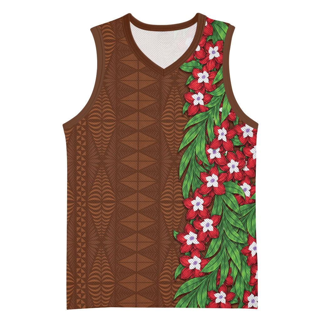 Tonga Language Week Basketball Jersey Heilala Floral Brown LT05 Unisex Brown - Polynesian Pride