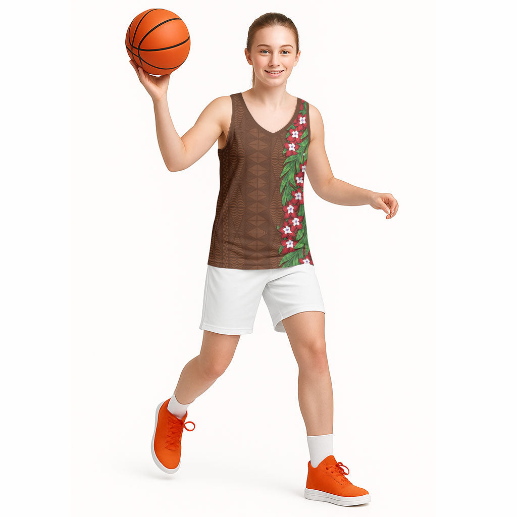 Tonga Language Week Basketball Jersey Heilala Floral Brown LT05 - Polynesian Pride