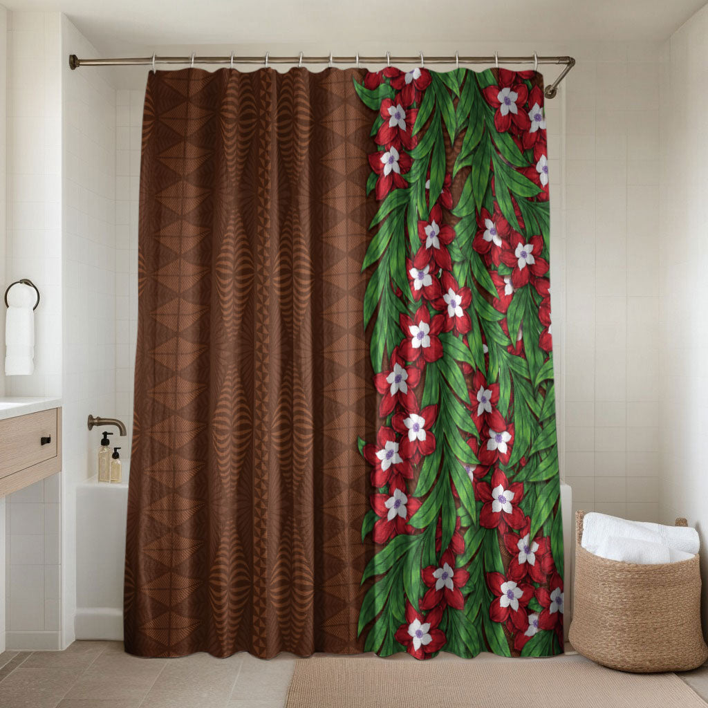 Tonga Language Week Bathroom Set Heilala Floral Brown LT05 Shower Curtain Only Brown - Polynesian Pride