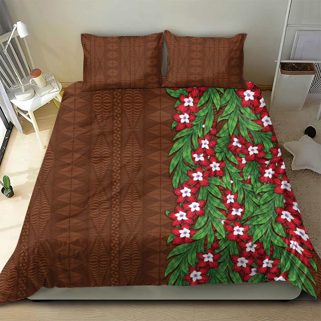 Tonga Language Week Bedding Set Heilala Floral Brown LT05 - Polynesian Pride