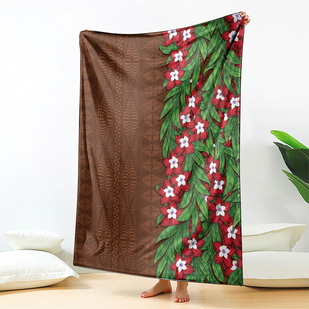 Tonga Language Week Blanket Heilala Floral Brown LT05 - Polynesian Pride