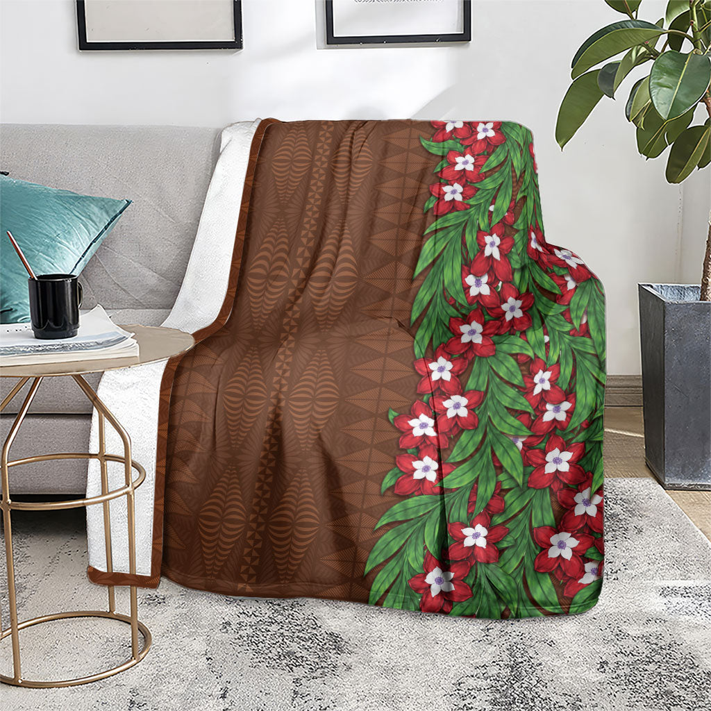 Tonga Language Week Blanket Heilala Floral Brown LT05 - Polynesian Pride