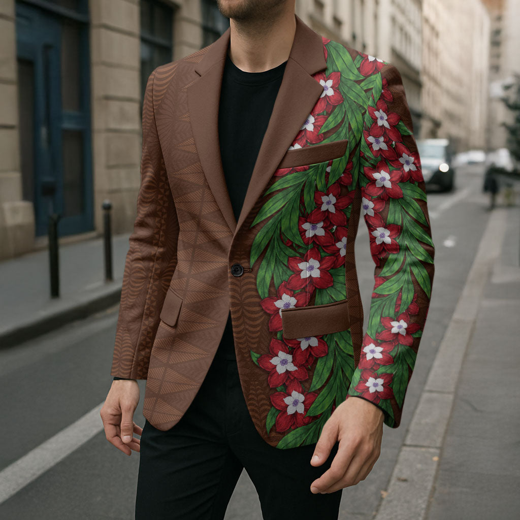 Tonga Language Week Blazer Heilala Floral Brown LT05 - Polynesian Pride
