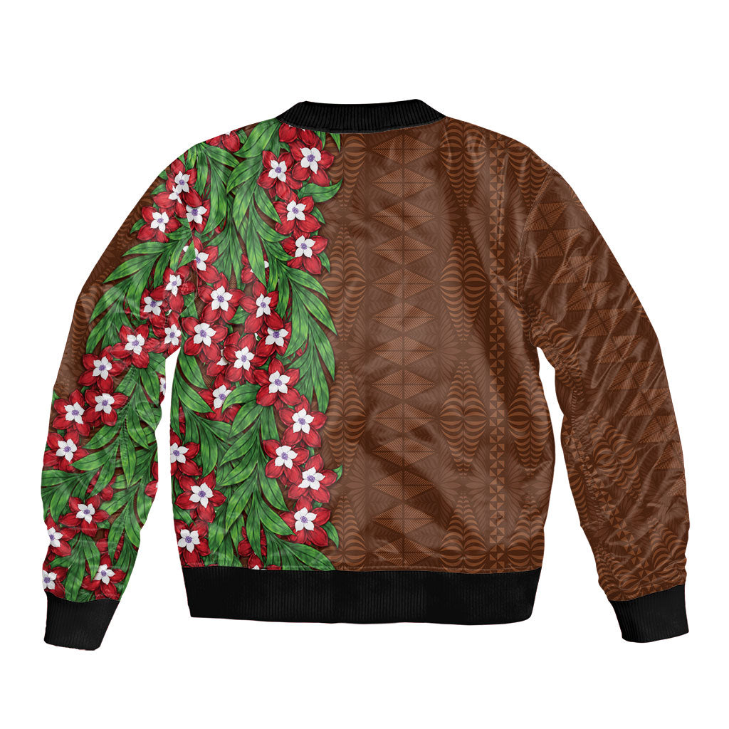 Tonga Language Week Bomber Jacket Heilala Floral Brown LT05 - Polynesian Pride