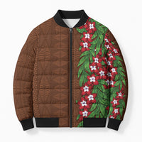 Tonga Language Week Bomber Puffer Jacket Heilala Floral Brown LT05 Unisex Brown - Polynesian Pride