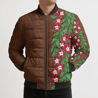 Tonga Language Week Bomber Puffer Jacket Heilala Floral Brown LT05 - Polynesian Pride