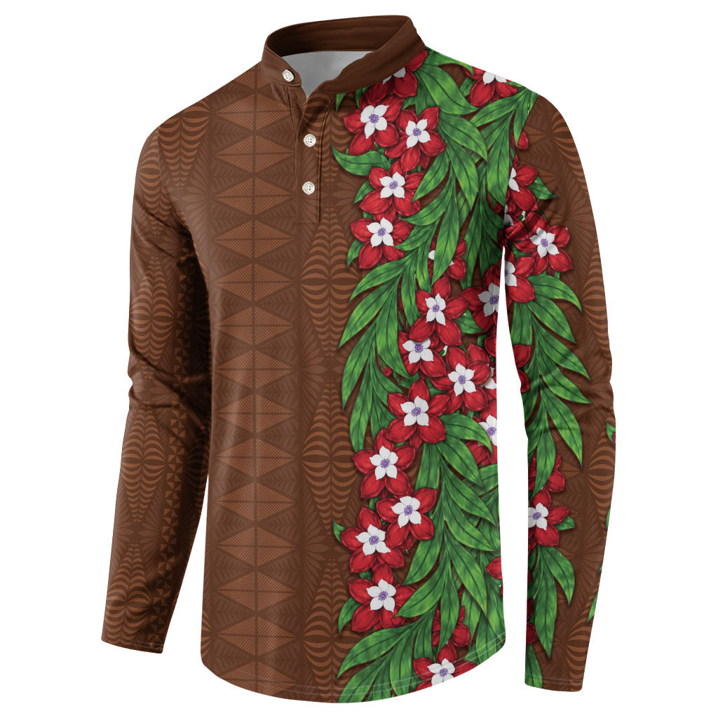 Tonga Language Week Button Sweatshirt Heilala Floral Brown LT05 - Polynesian Pride