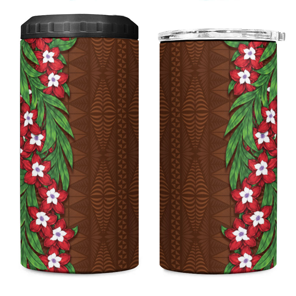 Tonga Language Week 4 in 1 Can Cooler Tumbler Heilala Floral Brown LT05 One Size: 16 oz Brown - Polynesian Pride