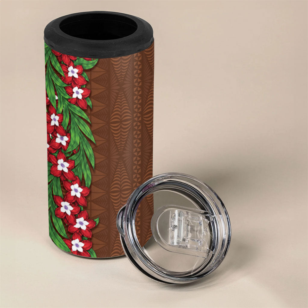 Tonga Language Week 4 in 1 Can Cooler Tumbler Heilala Floral Brown LT05 - Polynesian Pride