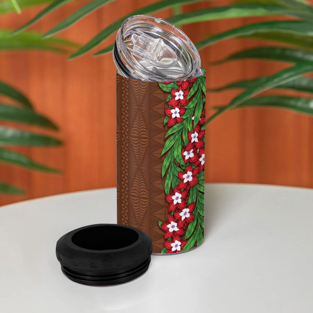 Tonga Language Week 4 in 1 Can Cooler Tumbler Heilala Floral Brown LT05 - Polynesian Pride