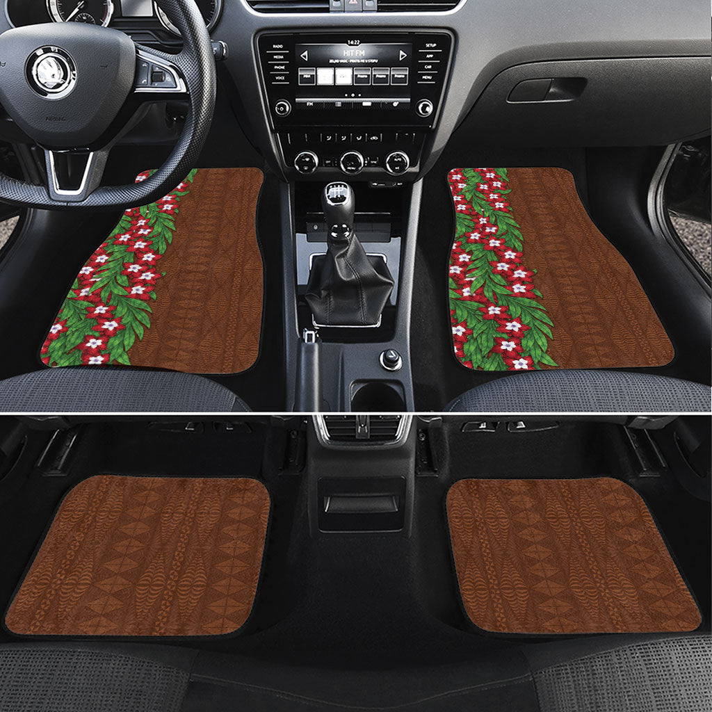 Tonga Language Week Car Mats Heilala Floral Brown LT05 Set 4pcs Brown - Polynesian Pride