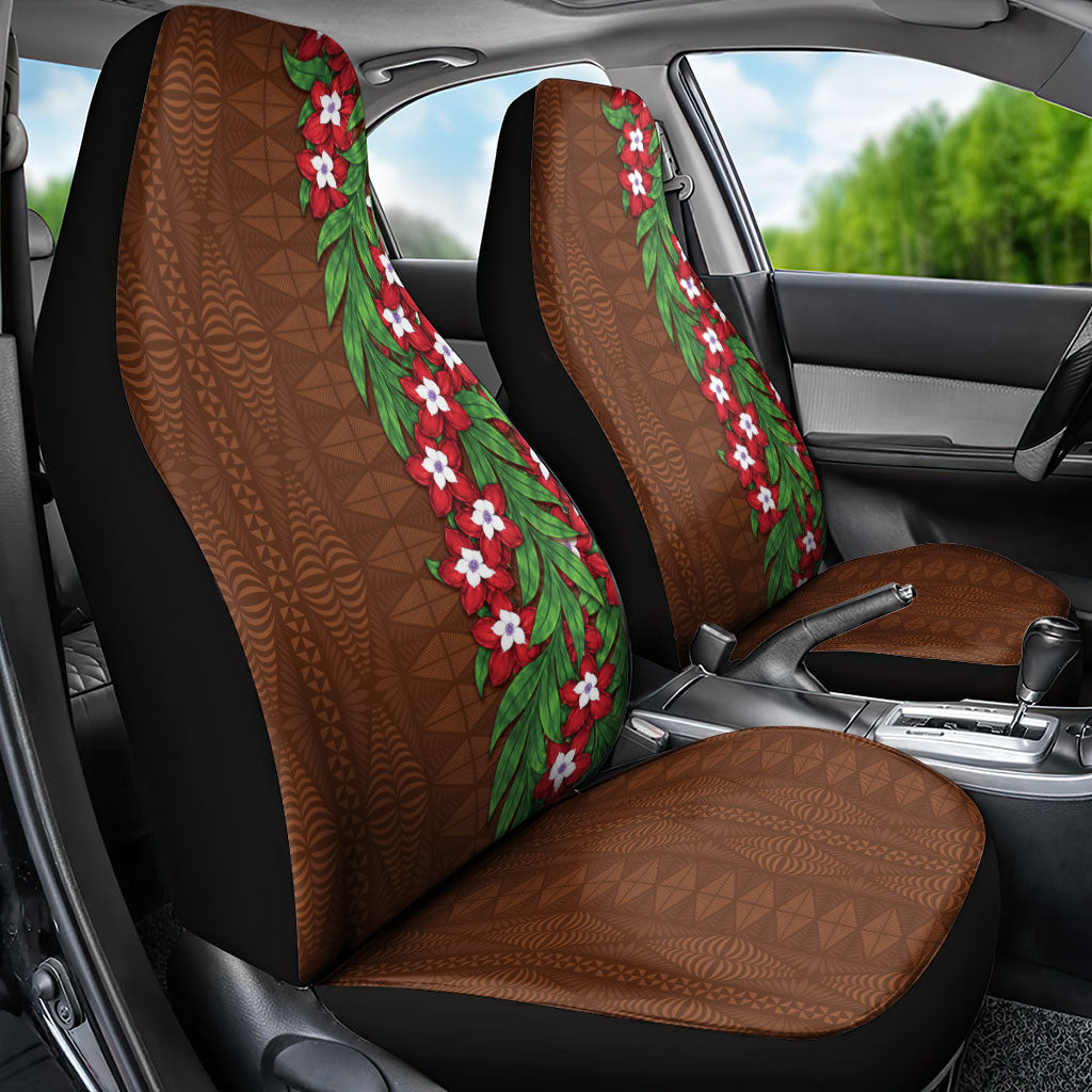 Tonga Language Week Car Seat Cover Heilala Floral Brown LT05 - Polynesian Pride