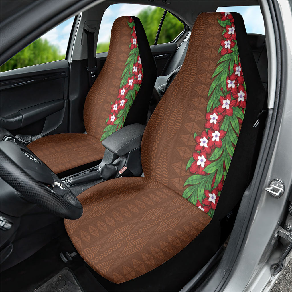 Tonga Language Week Car Seat Cover Heilala Floral Brown LT05 - Polynesian Pride
