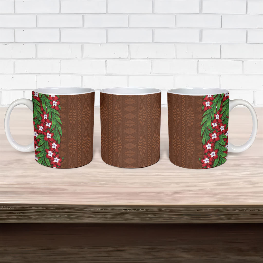 Tonga Language Week Ceramic Mug Heilala Floral Brown LT05 - Polynesian Pride