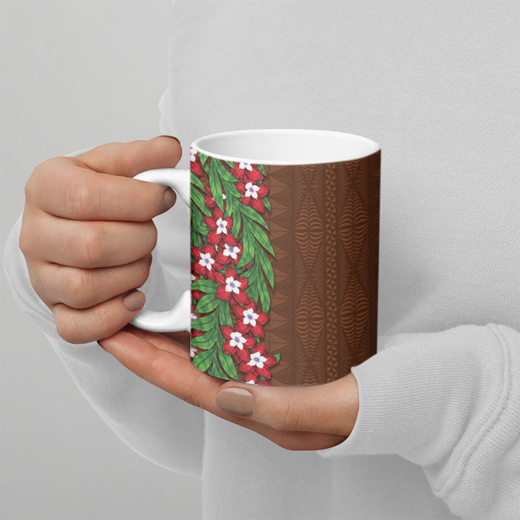 Tonga Language Week Ceramic Mug Heilala Floral Brown LT05 - Polynesian Pride