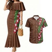 Tonga Language Week Couples Matching Mermaid Dress and Hawaiian Shirt Heilala Floral Brown LT05 Brown - Polynesian Pride