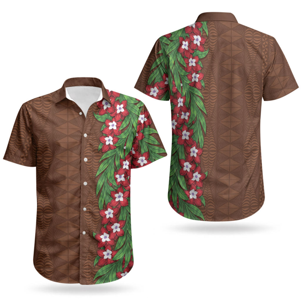 Tonga Language Week Couples Matching Off Shoulder Maxi Dress and Hawaiian Shirt Heilala Floral Brown LT05 - Polynesian Pride