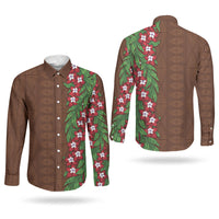 Tonga Language Week Couples Matching Off Shoulder Maxi Dress and Long Sleeve Button Shirt Heilala Floral Brown LT05 - Polynesian Pride
