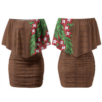 Tonga Language Week Couples Matching Off Shoulder Short Dress and Long Sleeve Button Shirt Heilala Floral Brown LT05 - Polynesian Pride