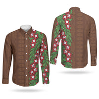 Tonga Language Week Couples Matching Summer Maxi Dress and Long Sleeve Button Shirt Heilala Floral Brown LT05 - Polynesian Pride