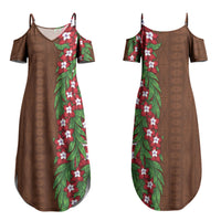 Tonga Language Week Couples Matching Summer Maxi Dress and Long Sleeve Button Shirt Heilala Floral Brown LT05 - Polynesian Pride