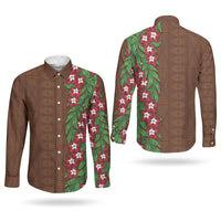 Tonga Language Week Couples Matching Tank Maxi Dress and Long Sleeve Button Shirt Heilala Floral Brown LT05 - Polynesian Pride