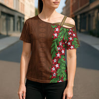 Tonga Language Week Cross Shoulder Shirt Heilala Floral Brown LT05 - Polynesian Pride