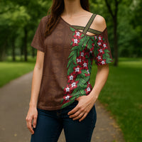 Tonga Language Week Cross Shoulder Shirt Heilala Floral Brown LT05 - Polynesian Pride