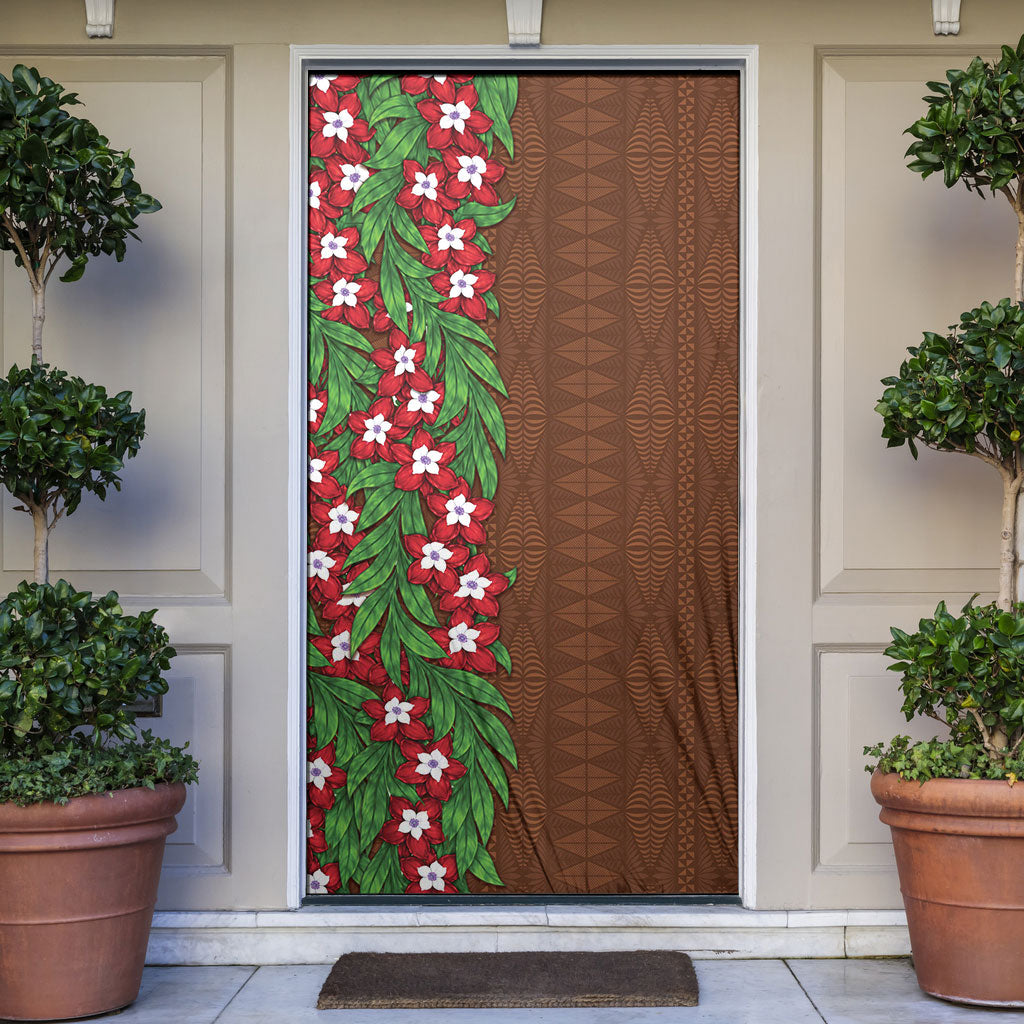 Tonga Language Week Door Cover Heilala Floral Brown LT05 Brown - Polynesian Pride