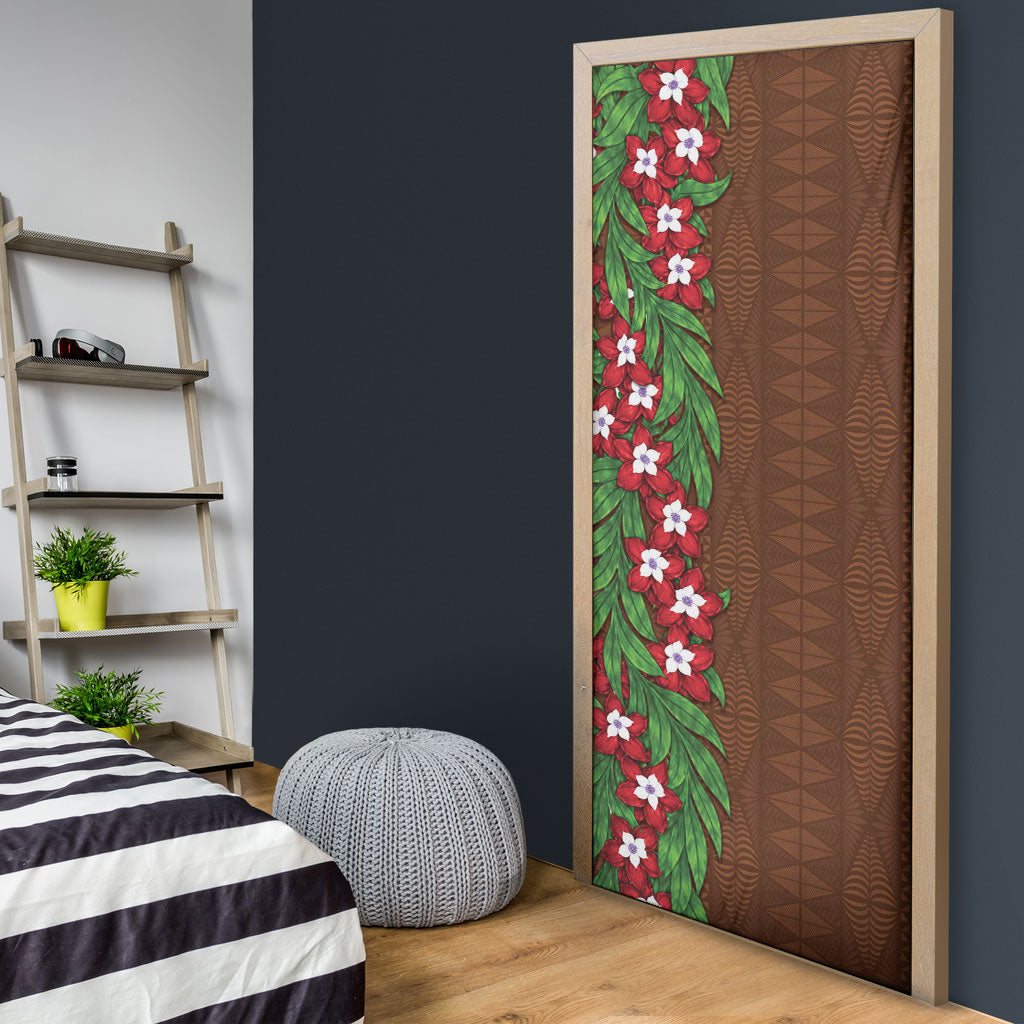 Tonga Language Week Door Cover Heilala Floral Brown LT05 - Polynesian Pride